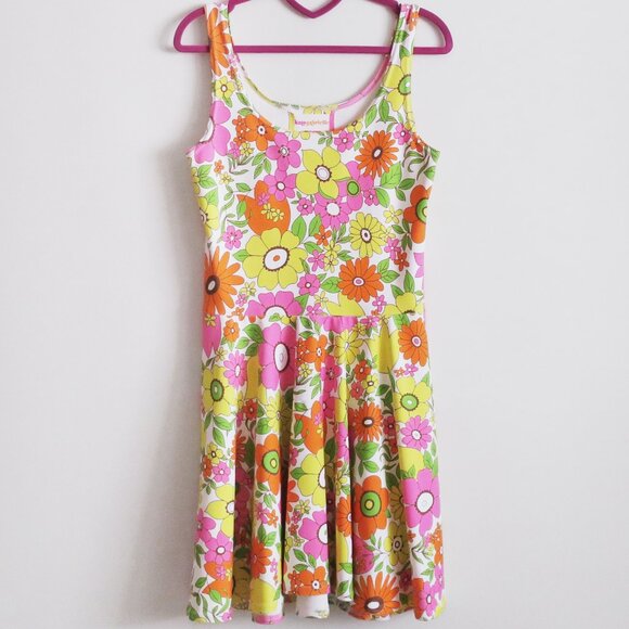 Kate Gabrielle retro floral pink and orange sample mini dress size Small - Picture 1 of 3